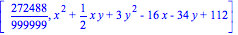 [272488/999999, x^2+1/2*x*y+3*y^2-16*x-34*y+112]